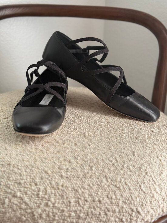 Jimmy Choo Shoes - Jimmy Choo Black Leather Lace Up Ballet Flats Wrap Strap Ballerina Shoes